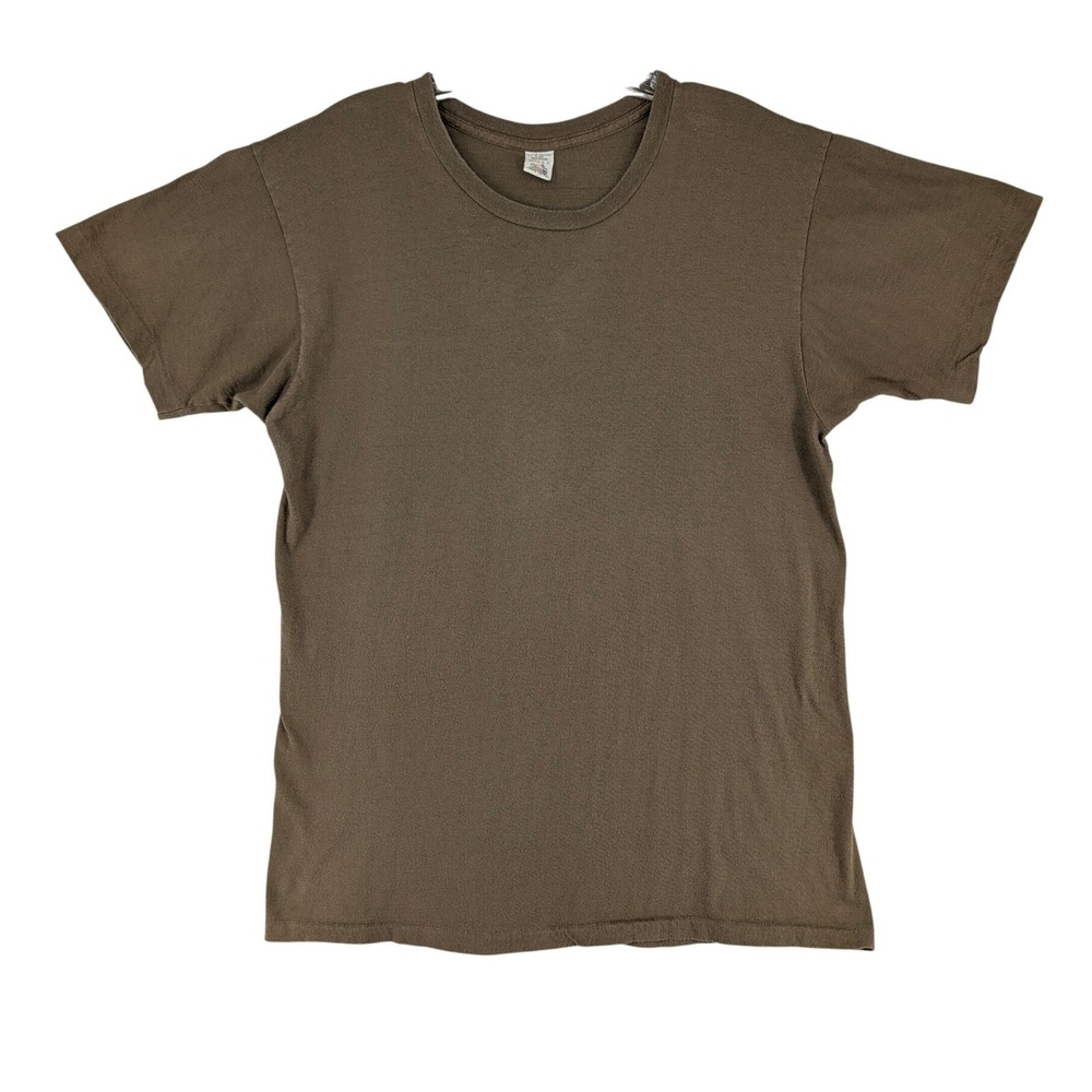 Vintage 80s Fruit of the Loom Brown T-Shirt Blank Single Stitch USA Mens Med